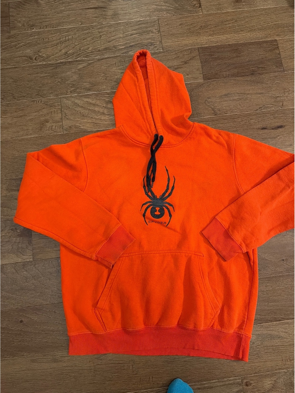 Spyder Men’s Large Orange Pullover Hoodie Black Embroidered Spider Logo